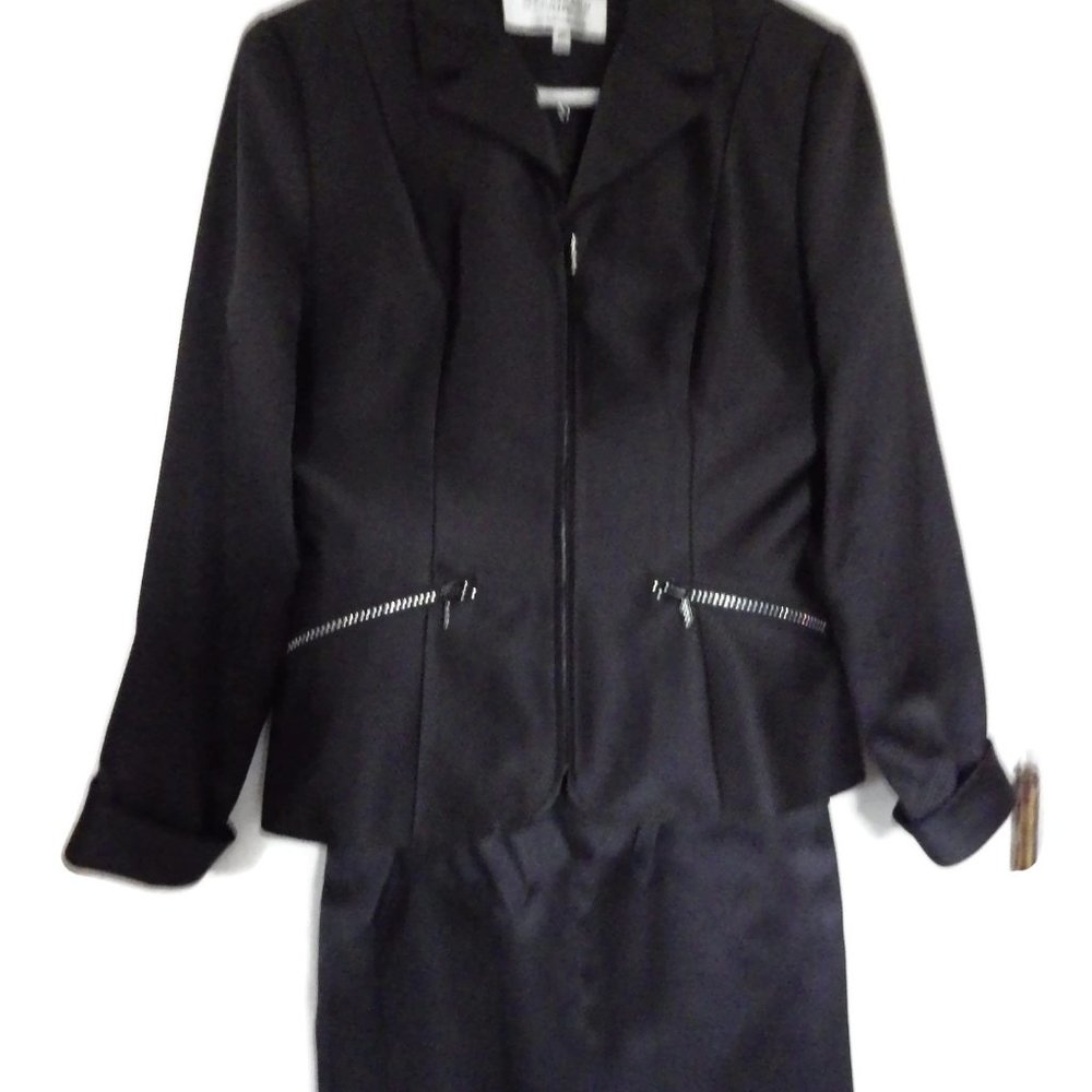 Vintage Laura Madrigano Tuxedo Style Black Suit Rhinestone Zipper Size 10